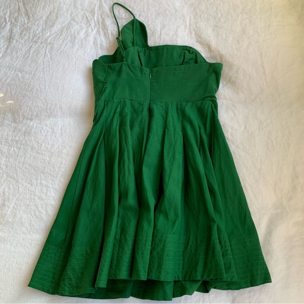 NWT Farm Rio Lea Linen Tropical Vacation Pleated One Shoulder Mini Dress Green - Picture 12 of 15